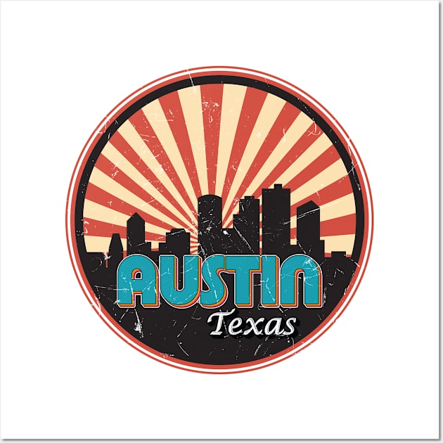 Austin Texas Tx City State Skyline Vintage Retro 1970s Wall Art by kalponik